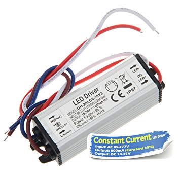 Chanzon LED Driver 600mA (Constant Current Output) 18V-34V (In:85-277V AC-DC) (6-10) x3W 18W 20W 24W 30W IP67 Waterproof High Power Supply 600 mA Lighting Transformer for 20 W COB Chips (Aluminium)