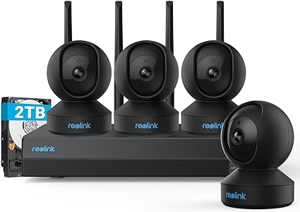 REOLINK 12CH WiFi Camera System, 4pcs E1 Pro 4MP Indoor Security Camera with Auto Tracking, Person/Pet Detection, 2.4/5 GHz WiFi, Bundle 1x Reolink 4K 12CH WiFi NVR RLN12W with Built-in 2TB HDD