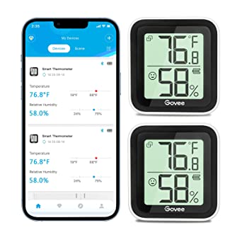 Govee Mini Hygrometer Indoor Thermometer Bluetooth Digital Humidity Sensor, Wireless Room Temperature Gauge Humidity Monitor with Notification Alert, 2-Year Data Storage, for Home Greenhouse Humidor