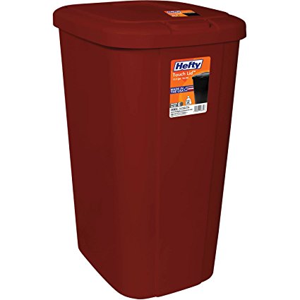 Hefty Touch Lid 13.3 Gallon Red Trash Can, Keeps odors in when closed