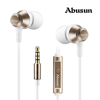 Abusun Earphones Stereo Sound Metal Earbuds w/ Built-in Microphone Remote & Noise Isolating Headphones In-ear Headsets for iPhone, iPod, iPad, Samsung, LG, HTC, Android, MP3 Players and More
