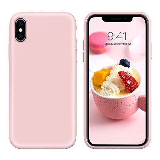 iPhone Xs Case Silicone,DUEDUE iPhone X Case 5.8",Slim Fit Liquid Silicone Gel Rubber Shockproof Cover with Soft Microfiber Cloth Lining Cushion Full Protective Case for iPhone Xs (2018) / iPhone X (2017) 5.8 inch for Women Girls,Pink Sand