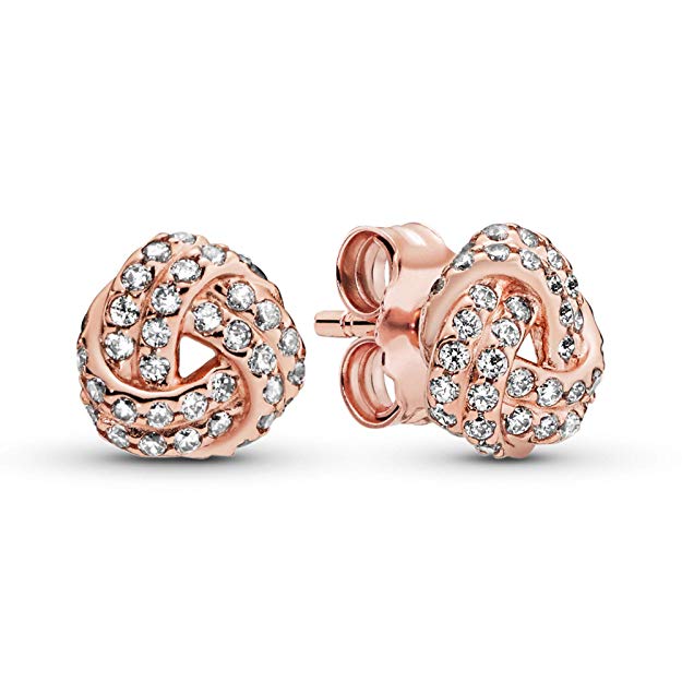 Pandora Jewelry - Shimmering Knot Stud Earrings in Pandora Rose with Clear Cubic Zirconia