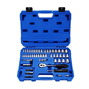 Powerextra Impact Socket Set 65 Pieces 1 /4 Socket Wrench Set and 3 /8 Inch Drive Metric and SAE Socket Sets with 3/ 8 Inch Drive Quick-Release Ratchet