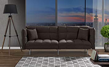 Divano Roma Furniture Collection - Modern Plush Tufted Velvet Fabric Splitback Living Room Sleeper Futon (Brown)