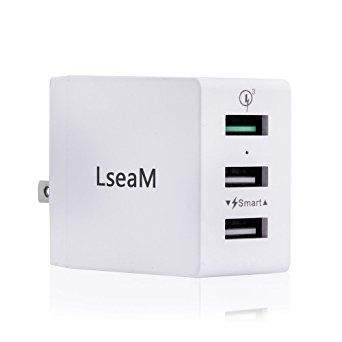 Wall Charger Travel Adapter LseaM Quick Charge 30W Foldable Plug Power Adaptor with Qualcomm 3.0 and Smart Tech for Apple iPhone iPad Android Devices Smartphones Tablets and Other USB Devices (White)