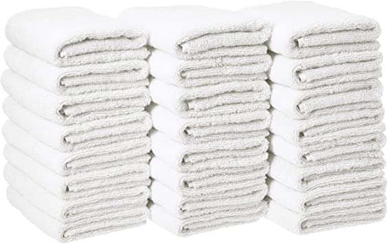 AmazonBasics Cotton Hand Towels - Pack of 24, White