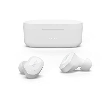 Belkin SOUNDFORM™ Play True Wireless in-Ear Earbuds, IPX5 Sweat & Water Resistant, Up to 38 hrs. Playtime, Bluetooth 5.2, Wireless Charging, Dual mic on Each Side, Compatible with iOS & Android, White