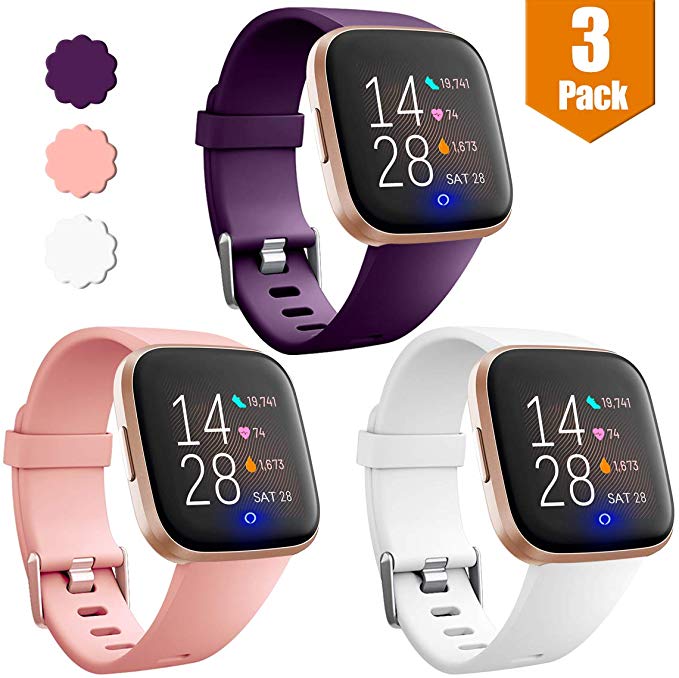 Maledan Replacement Bands For Fitbit Versa/Versa 2/Versa Lite Edition/Versa Special Edition, Waterproof Accessories Sport Band for Fitbit Versa Smart Watch Women Men, 3-Pack, Large Small