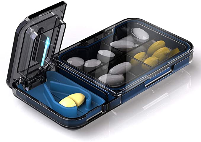 WOWHOUSE Portable Pill Organizer, Small Pill Box Medicine Supplement Pill Case, BPA Free Tritan Material (2 in 1-Black)