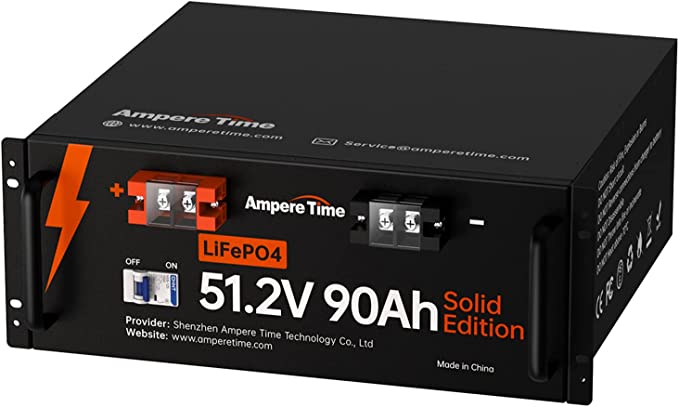 Ampere Time 51.2V 90Ah Lithium Battery LiFePO4 Deep Cycle Battery, 4.60kWh Massive Power Built-in 90A BMS, 4000  Cycles &10-Year Lifetime, Perfect for RV, Camper, Solar Energy Storage, Off Grid System