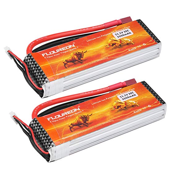 FLOUREON 3S Lipo RC Battery 11.1V 3000mAh 30C Lipo Batteries with Dean-Style T Plug for RC Airplane, RC Helicopter, RC Car, RC Truck, RC Boat, Buggy, Jet, or Quad, Including FPV Setup, 480 FPV(2pack)