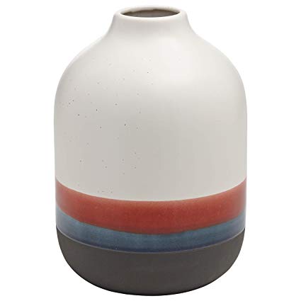 Rivet Westline Modern Indoor Outdoor Hand-Painted Stoneware Flower Vase - 9.5 Inch, Red White Blue Black