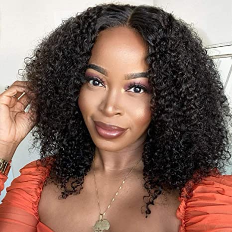 ISEE Hair U Part Wigs Human Hair Kinky Curly Wigs for Black Women 22 inch Half Wig 2x4 U Shape Human Hair Wigs Brazilian Remy Human Hair Extension