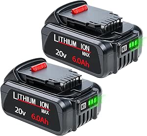 DTK 20V 6.0Ah Battery Replacement for Dewalt 20V Battery DCB200 DCB203 DCB204 DCB206 2 Packs Lithium-ion Batteries