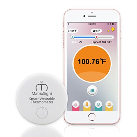MatrixSight Smart Body Temperature Tracker 24 Hour Wearable Bluetooth Baby Thermometer-Monitor Baby's Temperature Accurate Measurement Fever Alarm Compatible Android and Ios