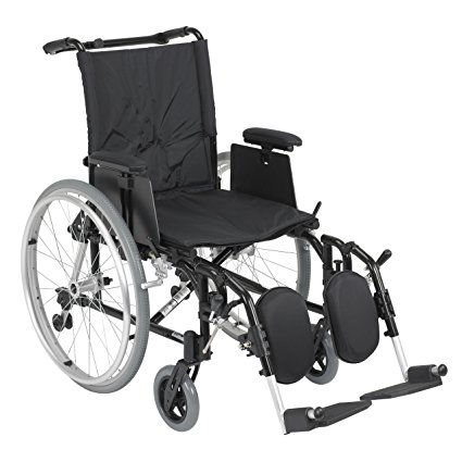 Drive Medical Cougar Ultra Lightweight Rehab Wheelchair with Various Arms Styles and Front Rigging Options, Black, 18"