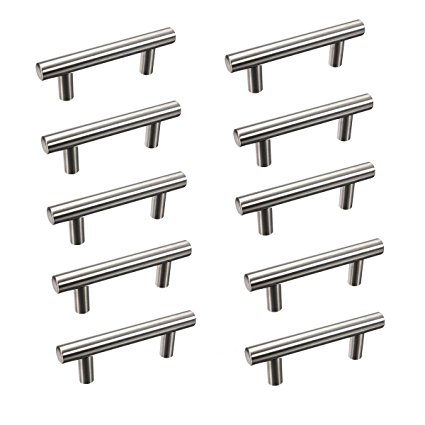 KINGSO 10pcs 2.52" Hole Spacing Hollow Stainless Steel Kitchen Door Cabinet T Bar Handle Pull Knobs Hardware Set 4" Overall Length