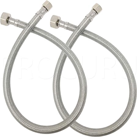 [2-Pack] PROCURU 24" Length x 3/8" Comp x 1/2" FIP Faucet Hose Connector, Stainless Steel Braided Supply Line (9SF24-2P)