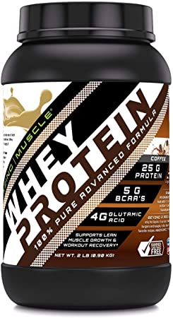 Amazing Muscle 100% Whey Protein Powder *Advanced Formula with Whey Protein Isolate as a Primary Ingredient Along with Ultra Filtered Whey Protein Concentrate (Coffee, 2 lb)