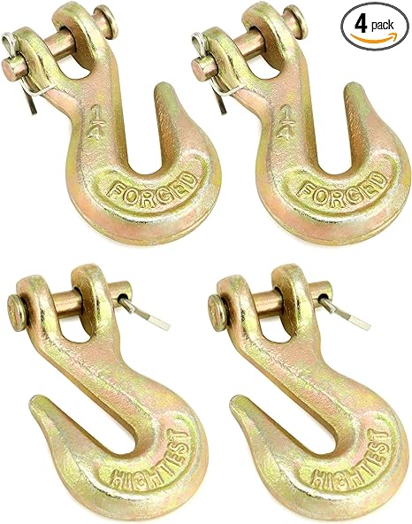 QWORK 4 Pack 1/4" Grade 70 Clevis Grab Hook, 3600 lbs Transport Chain Hook, Yellow Chromate Finish Safety Hook