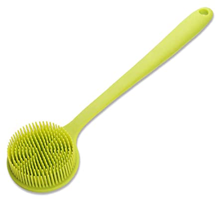 Silicone Shower Brush, Totech Bath Body Back Scrubber with Long Handle (Bonus Scalp Massager   Bathroom Hooks) Baggies for Dry Skin, Cellulite Remover, Men and Womens (Green)