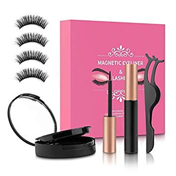 Magnetic Eyelashes and Magnetic Eyeliner Kit，Kupton Magnetic Eyeliner with Eyelashes (4pcs）Kit Sweat-proof Reusable No Glue False Eyelashes for Natural Look Charming Eyes