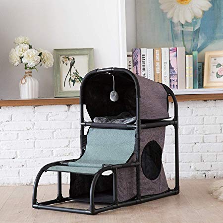 CO-Z 4 in 1 Multi-functional Cat Tree Condo Furniture, Super Stable Cat Tower House, Combined with Cat Bed, Cat Climber, Peek Holes, Scratching Post & Dangling Toy