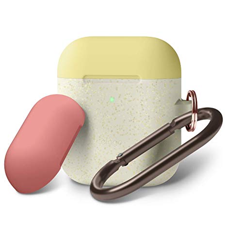elago AirPods Duo Hang Case [Body:Nightglow Gold Pearl/TOP:Creamy Yellow, Italian Rose] - Compatible with Apple AirPods 1 & 2, Supports Wireless Charging, Carabiner Included, Front LED Not Visible