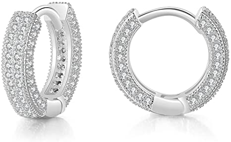 Silver Gold Plated Round Shape Cuff Style Halo Wedding Evening Stud Earrings