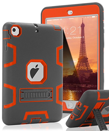 TOPSKY iPad Mini Case,iPad Mini 2 Case,iPad 3 Case,[Kickstand Feature],Shock-Absorption / High Impact Resistant Hybrid Armor Defender Case For iPad Mini 1/2/3 (Only For iPad Mini 7.9"), Grey-Orange