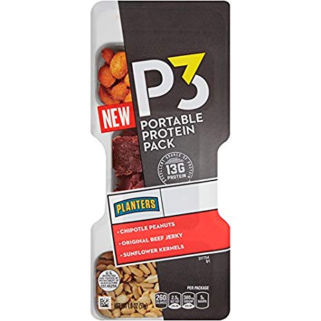 Planters P3 Chipotle Peanuts & Original Beef Jerky & Sunflower Kernels 1.8 oz Trays