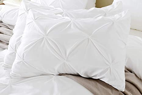Bed Alter Set of 2 Pinch Pleated Decorative Pillow Cases King Size, 400 Thread Count 100% Long Staple Egyptian Cotton King Pillow Shams, Luxurious Soft Sateen Weave Cushion Covers (White, Oxford King)