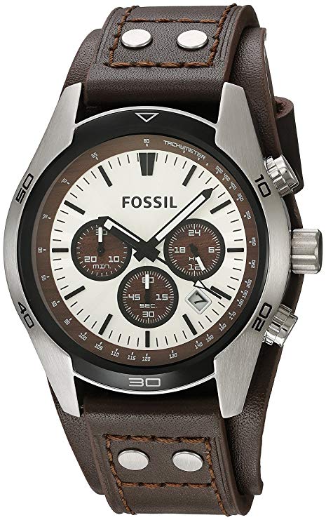 Fossil Men's CH2565 Cuff Stainless Steel Chronograph Watch with Brown Leather Band