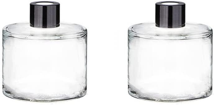 2 Pcs 50ml 1.7 floz Empty Round Glass Diffuser Bottles with Black Caps Diffuser Jars Containers Essential Oil Fragrance Reed Holders Fragrance Accessories