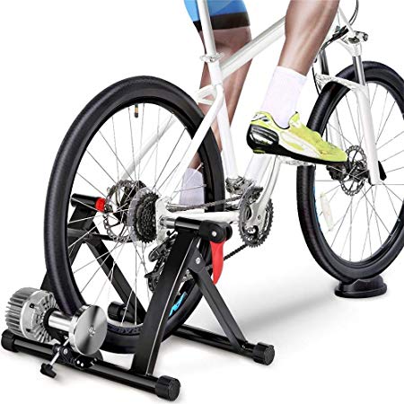 Yaheetech Fluid Bike Trainer Stand Indoor Bicycle Exercise Stand Mountain & Road Bike Portable Foldable Cycling Stand w/Fluid Flywheel,Quick-Release,Riser Block & Noise Reduction