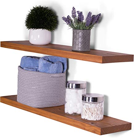 DAKODA LOVE Clean Edge Floating Shelves | USA Handmade | Wall Mounted Hidden Single Bar Floating Shelf Bracket | Modern Rustic Pine Wood | Set of 2 (Autumn, 36”L x 8”D)
