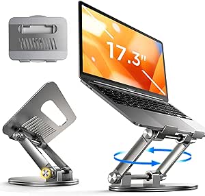 LISEN Adjustable Laptop Stand for Desk, Aluminum Foldable Laptop Riser for MacBook Stand for Desk Portable Computer Stand 360° Rotating Laptop Holder fits MacBook Computer All 10-17.3'' Laptops