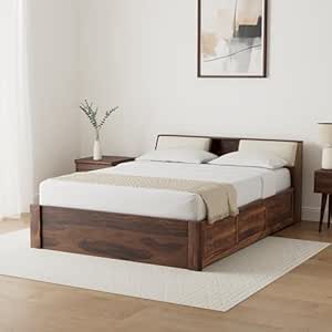 Amazon Brand - Solimo Cazz Queen Size Solid Sheesham Wood Bed with Box Storage (Natural Finish)