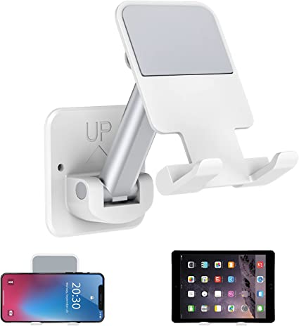 Wall Mount Phone Tablet Holder, Adjustable Cellphone Stand for Desk Mirror Bedroom Kitchen Bathroom Foldable Universal Phone Tablet Bracket Compatible with iPhone, iPad, Fire HD, Galaxy Tabs 4"-12.9''