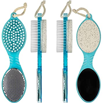 DecorRack (4 in 1) Pedicure Paddle Kit Tool with Pumice Stone for Feet, Foot Hand Toe Nail Cleaning Brush, Metal File and Emery Board, Manicure Foot Rasp Callus Corn Remover Pedi Set, Blue (2 Pack)