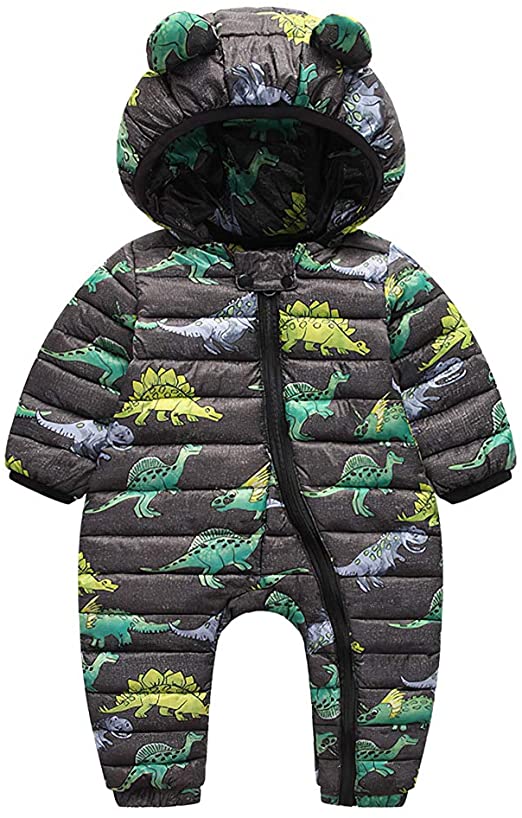 Infant Baby Hooded Snowsuit Winter Puffer Jacket Long Sleeves Thick Rompers Outwear Coat