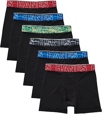 Hanes Boys' Big Performance Tween Boxer Brief Pack, X-Temp Mesh Stretch Underwear, Black, 6-Pack