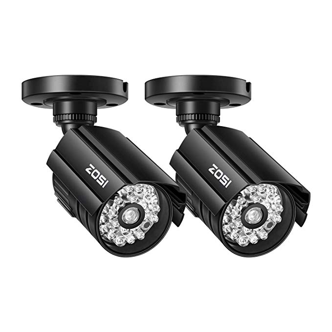 ZOSI 2 Pack Fake Security Camera Bullet with Red Light, Dummy Surveillance Camera Outdoor Indoor Use, Wireless Simulate Cameras for Home Security