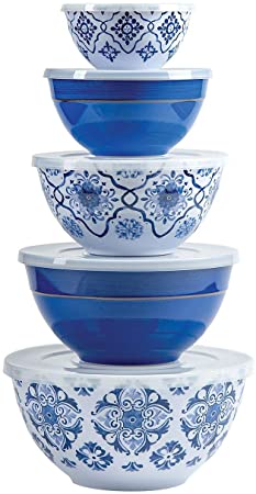 Multicolor Melamine Bowl Set with Lids 10-Piece (French Country)