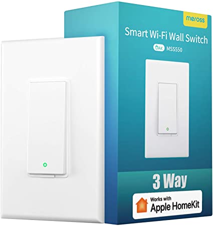 3 Way Smart Switch, meross Smart Light Switch Works With Apple Homekit, Siri, Alexa and Google Assistant, 2.4Ghz WIFI Light Switch Neutral Wire Required, Remote Control, Schedule, No Hub Needed