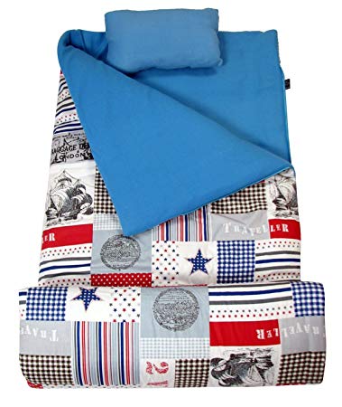 SoHo kids Map Stars children sleeping slumber bag with pillow and carrying case lightweight foldable for sleep over Classic Dot Aqua