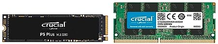 Crucial P5 Plus 1TB PCIe 4.0 3D NAND NVMe M.2 SSD, up to 6600MB/s - CT1000P5PSSD8 & RAM 8GB DDR4 3200MHz CL22 (or 2933MHz or 2666MHz) Laptop Memory CT8G4SFRA32A