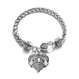 Inspired Silver NanaLittle Sis Big Sis Middle Sis Mom Sister Family Classic Silver Plated Pave Heart Clear Crystal Charm Bracelet