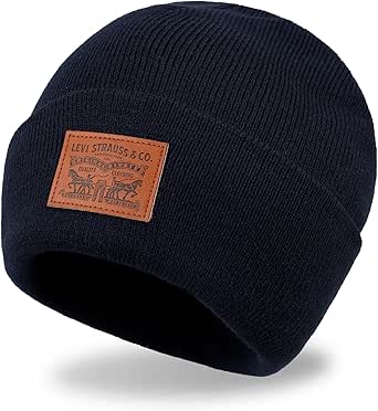 Levi's All Season Comfy Leather Logo Patch Cuffed Hero Beanie